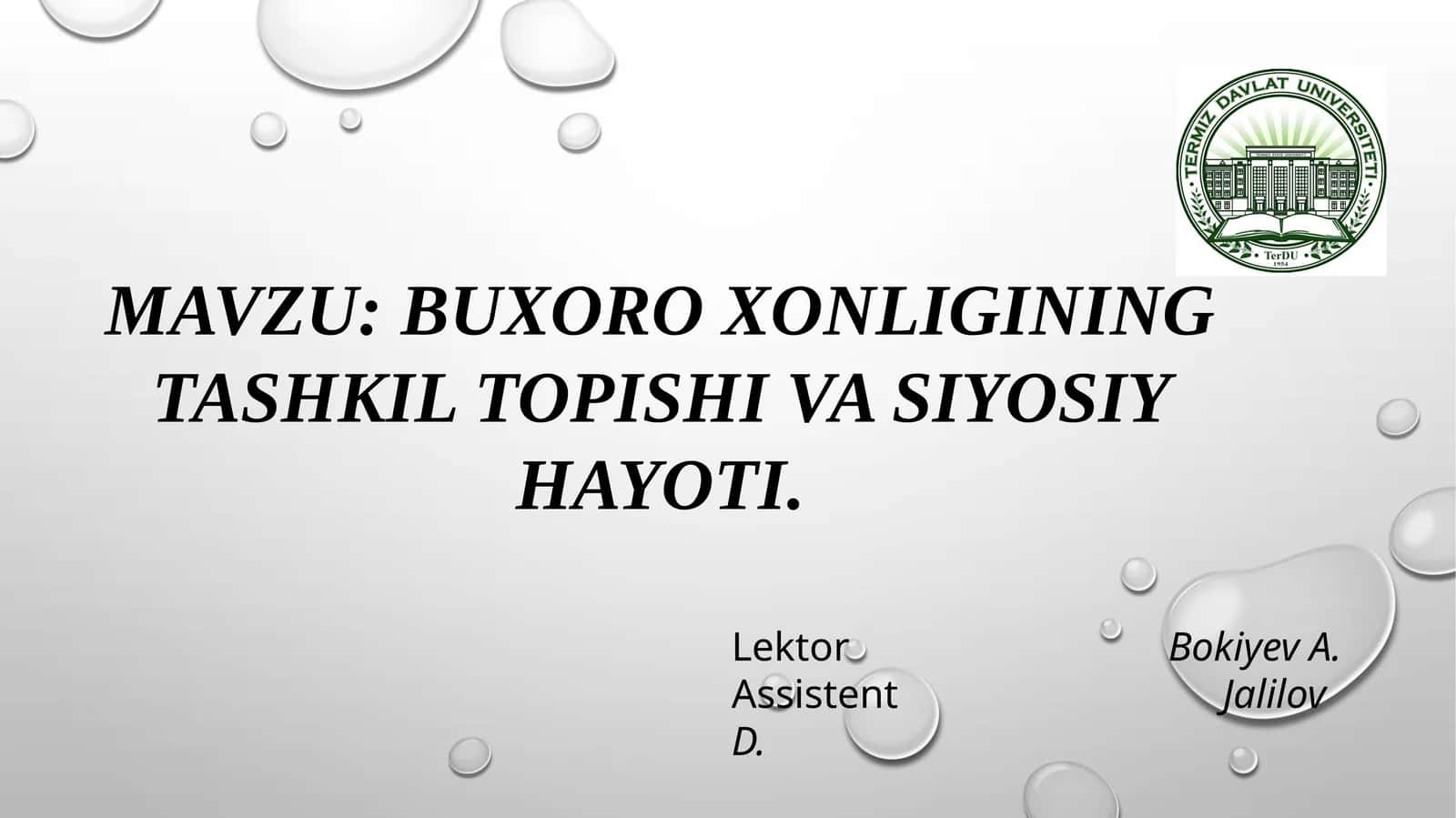 BUXORO XONLIGINING TASHKIL TOPISHI VA SIYOSIY HAYOTI 1