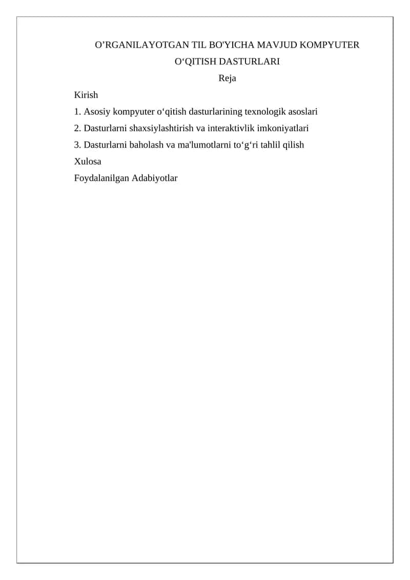 O’RGANILAYOTGAN TIL BO'YICHA MAVJUD KOMPYUTER O‘QITISH DASTURLARI 1