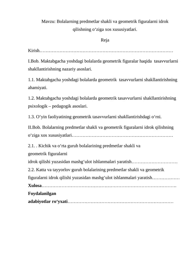 Bolalarning predmetlar shakli va geometrik figuralarni idrok qilishning o‘ziga xos xususiyatlari 1