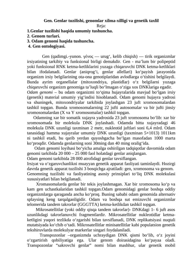 Genlar tuzilishi va genetik taxlil 1