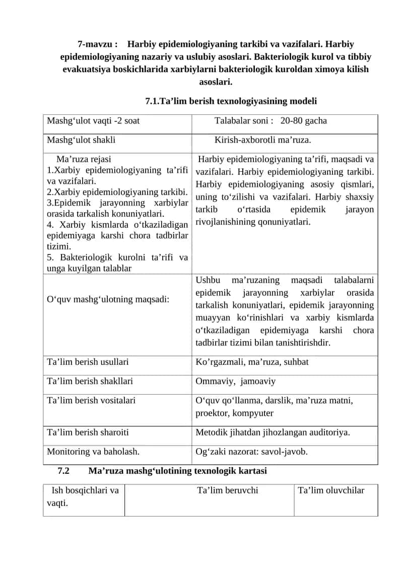 Harbiy epidemiologiyaning tarkibi va vazifalari 1