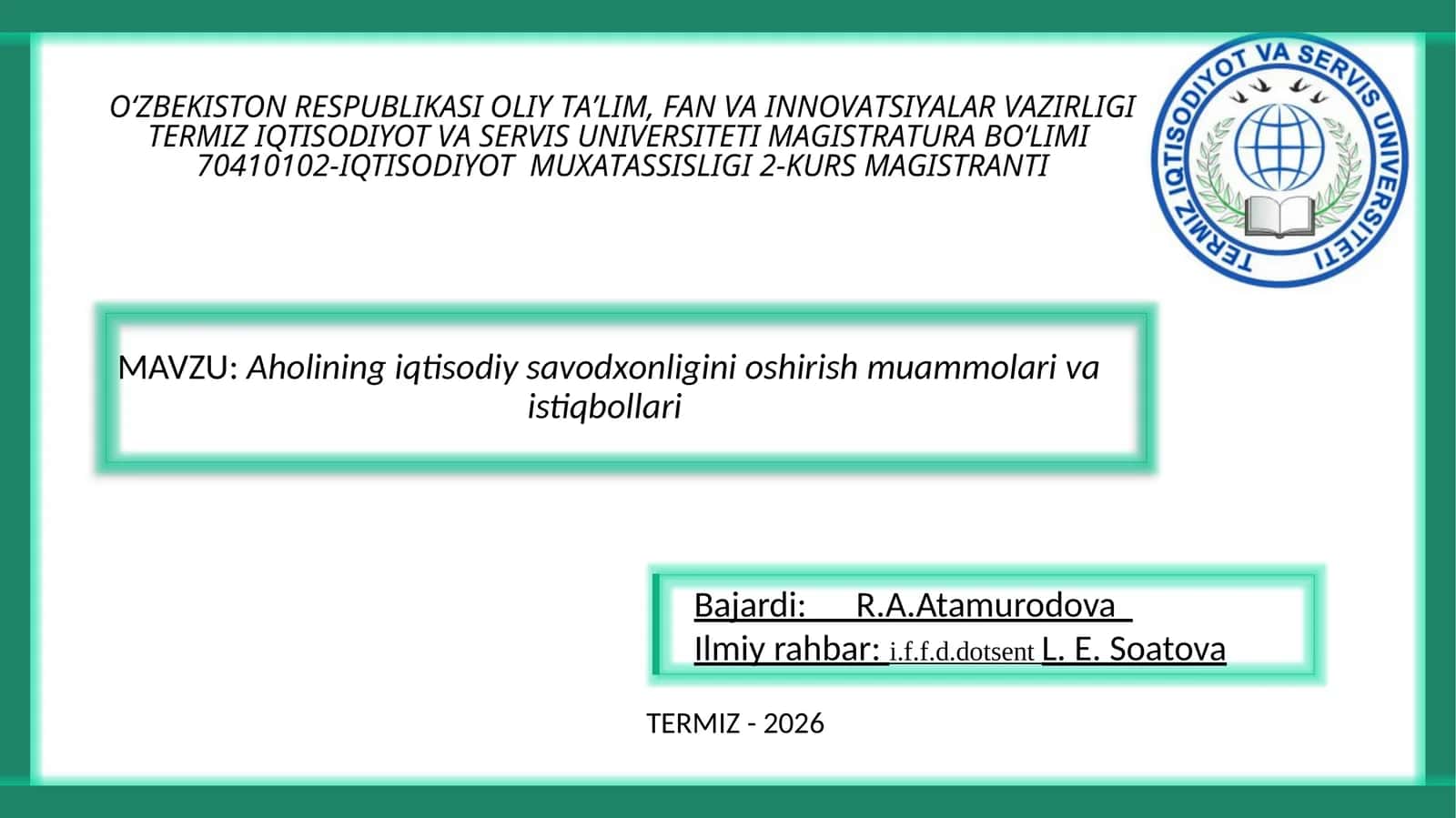 IQTISODIY SAVODXONLIGINING OSHIRISHI 1
