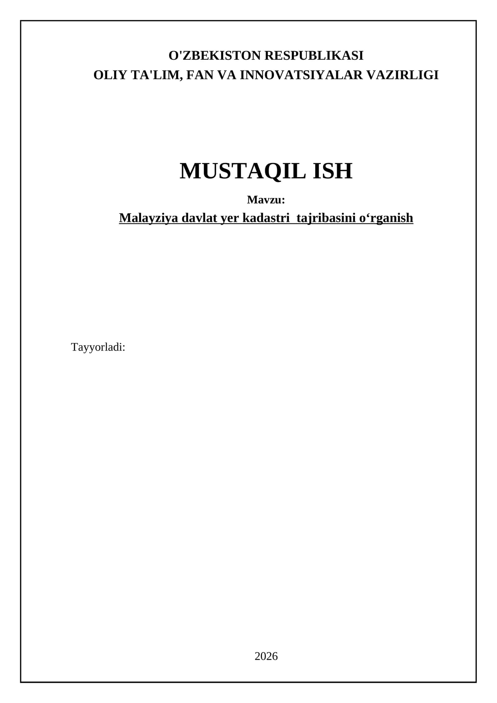 Malayziya davlat yer kadastri tajribasini oʻrganish 1