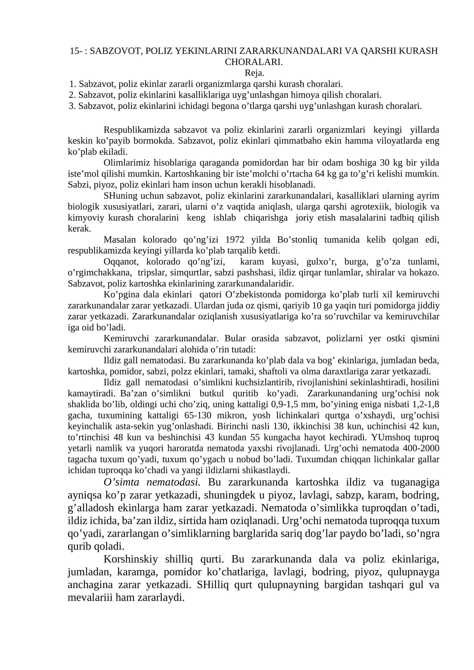 Sabzavot, poliz ekinlarini zararli organizmlarga qarshi kurash choralari 1