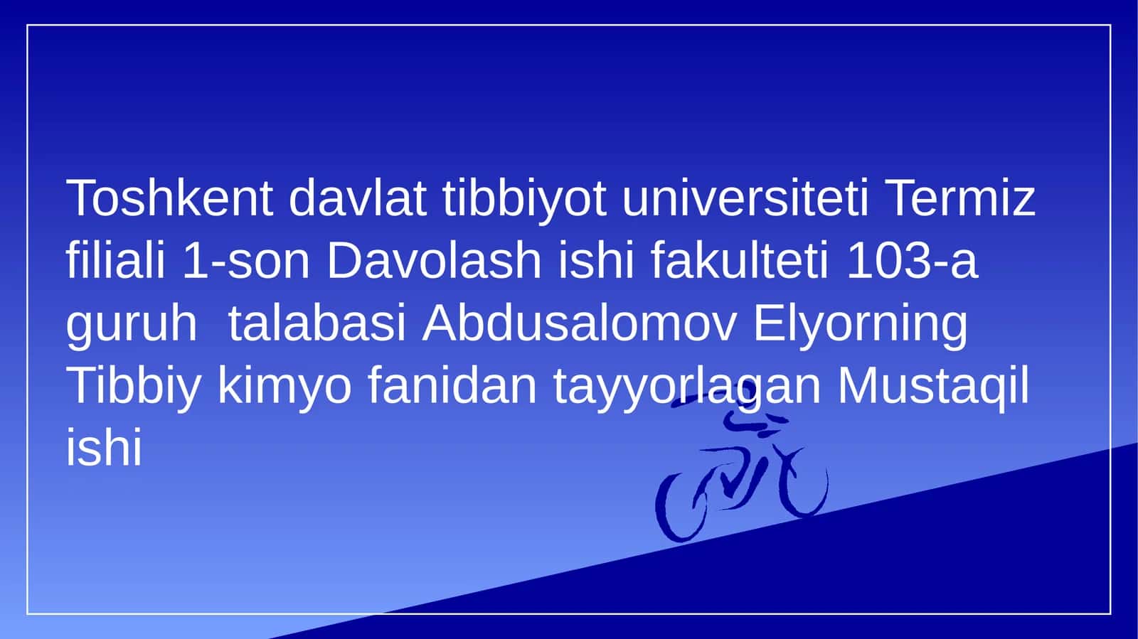 Tibbiy kimyo fanidan tayyorlagan Mustaqil ishi 1