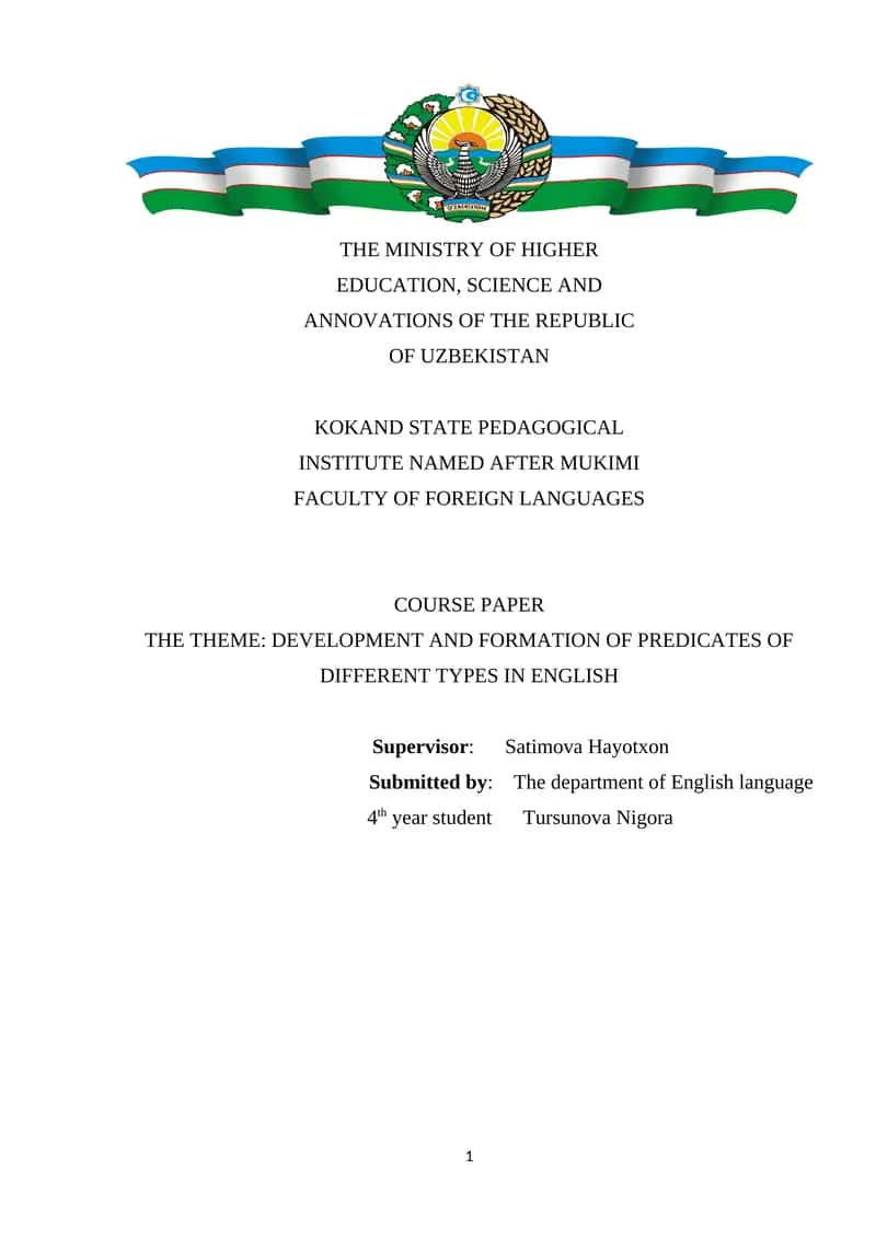Course Paper on Development and Formation of Predicates in English 1