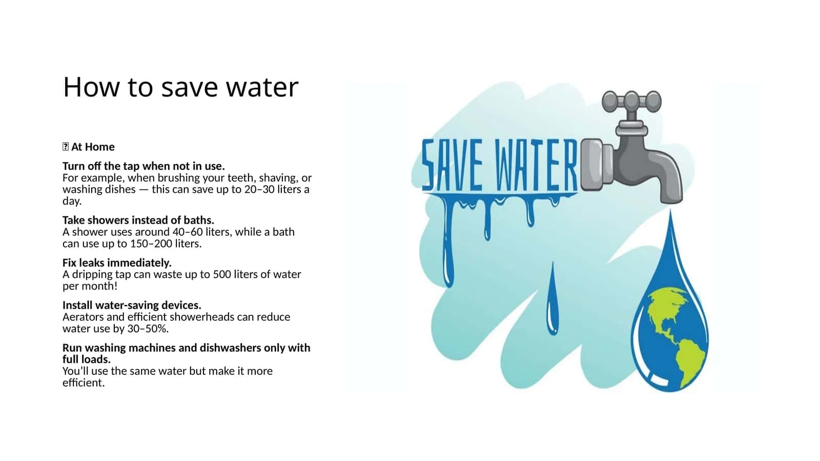 Suvni tejash bo'yicha taqdimot — How to Save Water 1