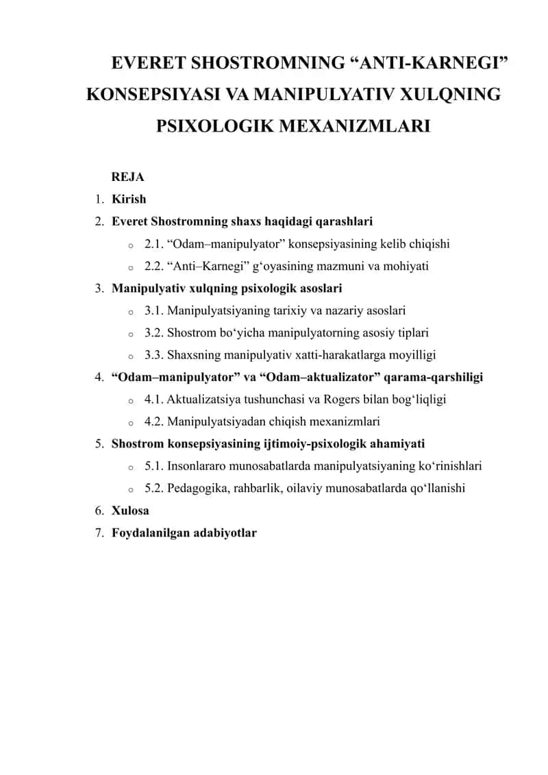 Anti-Karnegi Konsepsiyasi va Manipulyativ Xulqning Psixologik Mexanizmlari 1