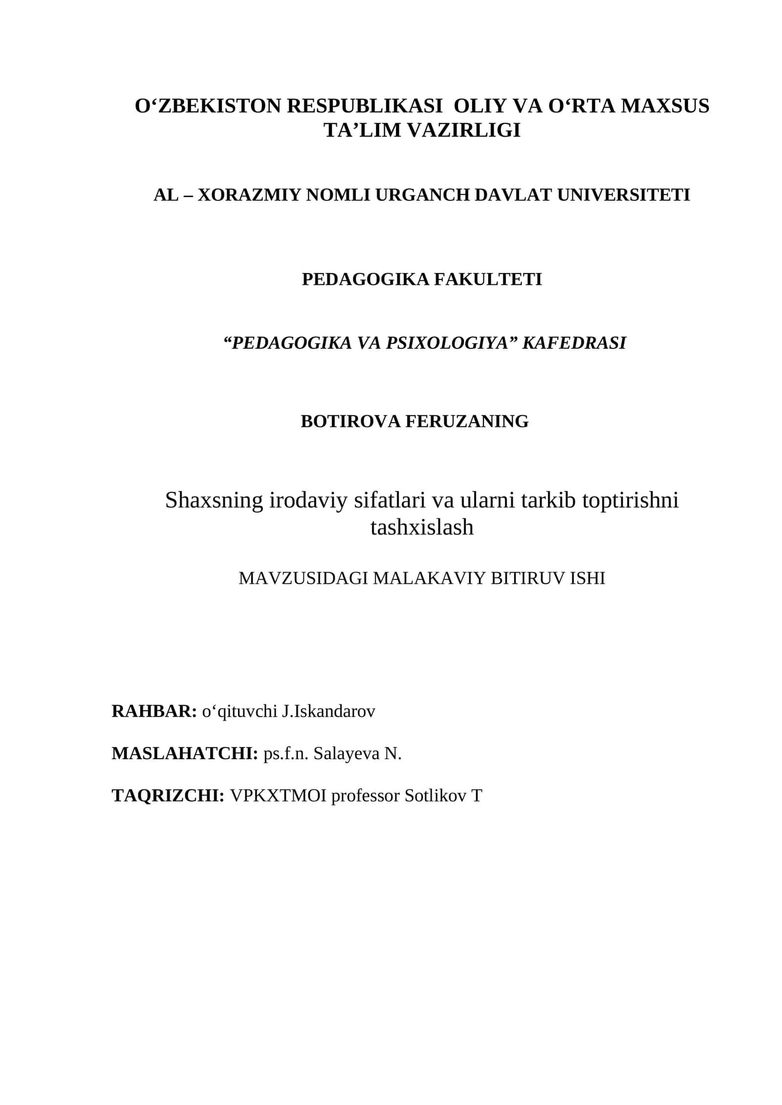 Shaxsning irodaviy sifatlari va ularni tarkib toptirishni tashxislash 1