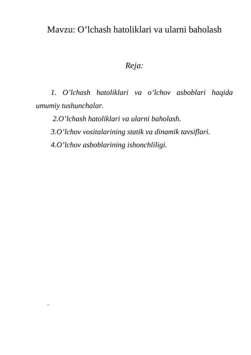 O’lchash hatoliklari va ularni baholash 1