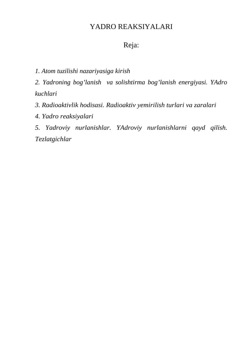 YADRO REAKSIYALARI 1