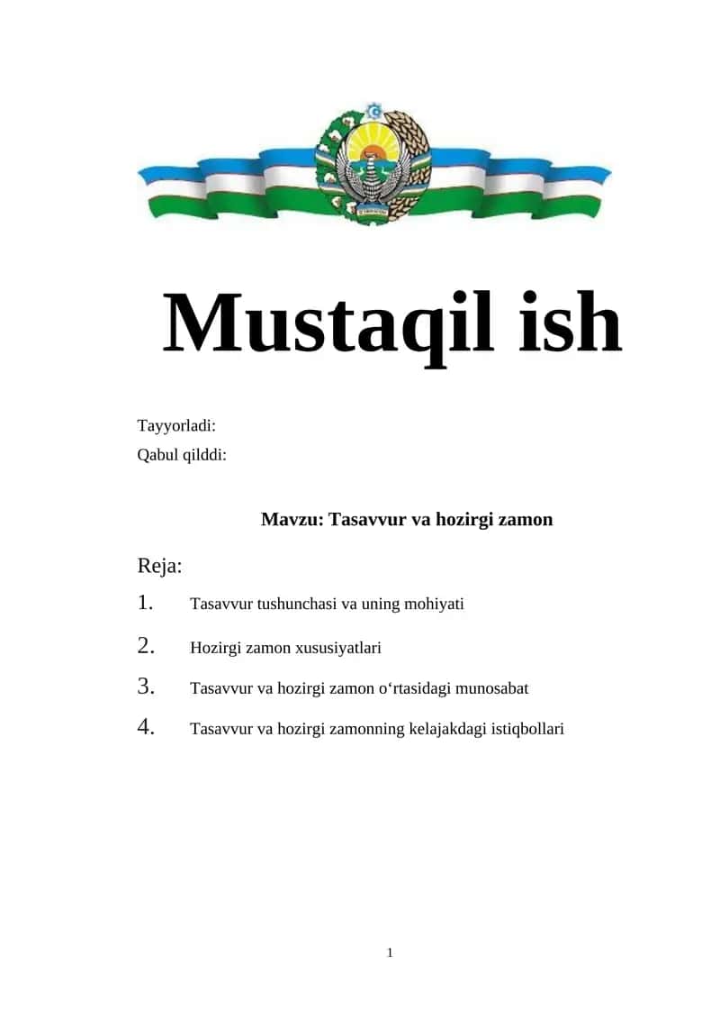 Tasavvur va hozirgi zamon 1