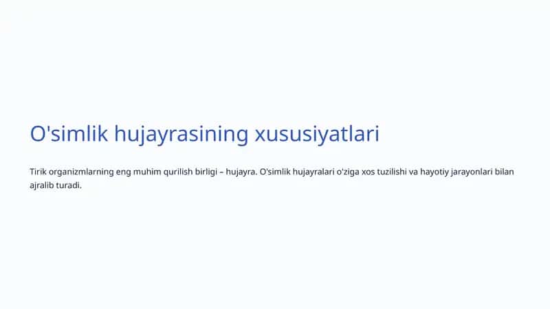O'simlik hujayrasining xususiyatlari 1