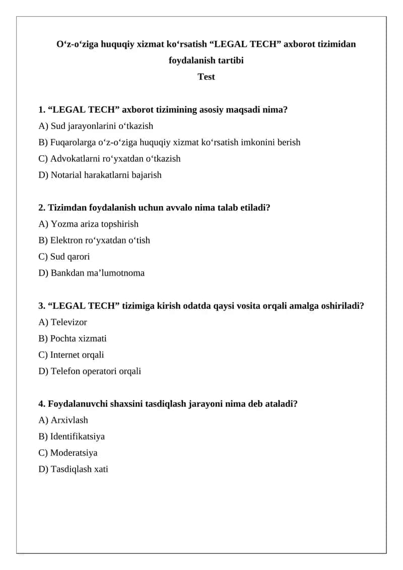 "LEGAL TECH" axborot tizimidan foydalanish tartibi 1