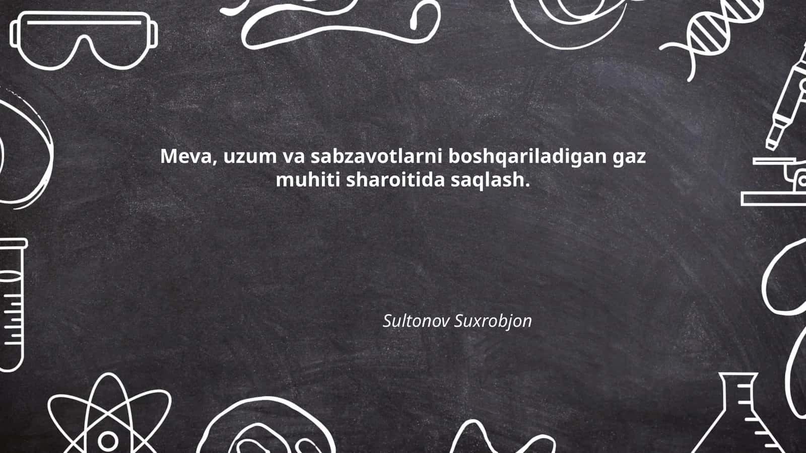 Meva, uzum va sabzavotlarni boshqariladigan gaz muhiti sharoitida saqlash 1