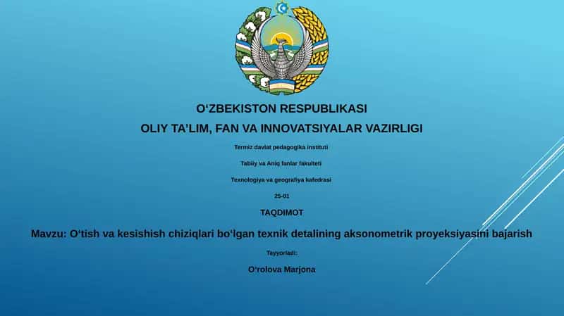 Oʻtish va kesishish chiziqlari boʻlgan texnik detalini aksonometrik proyeksiyasini bajarish 1