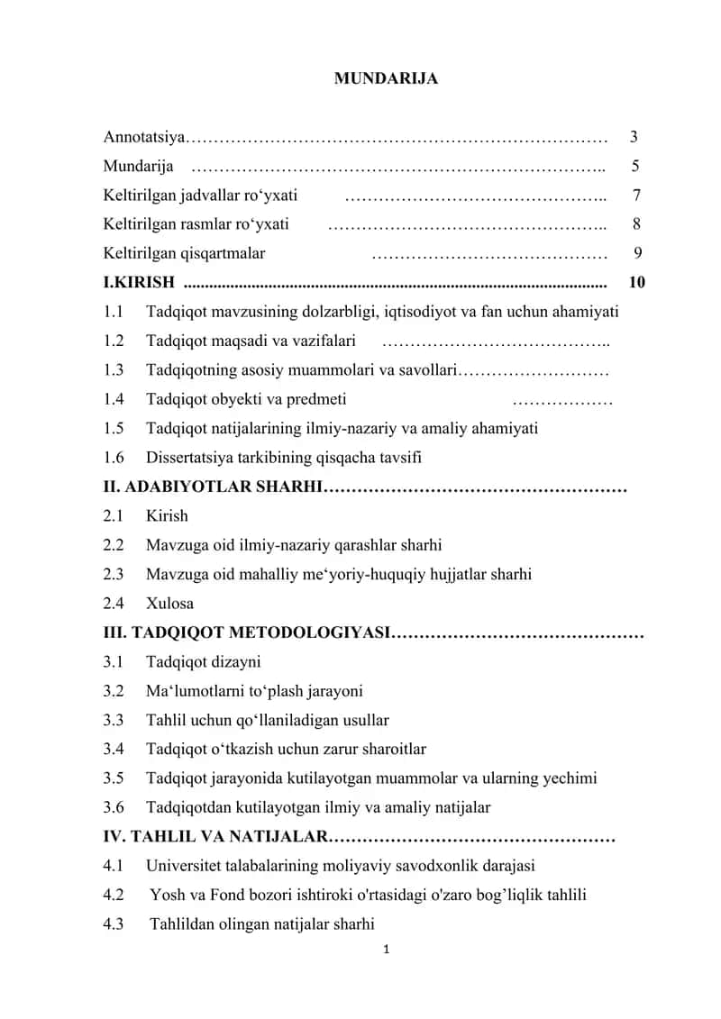 aholining moliyaviy savodxonligi darajasining fond bozori rivojlanishiga ta’sirini aniqlash 1