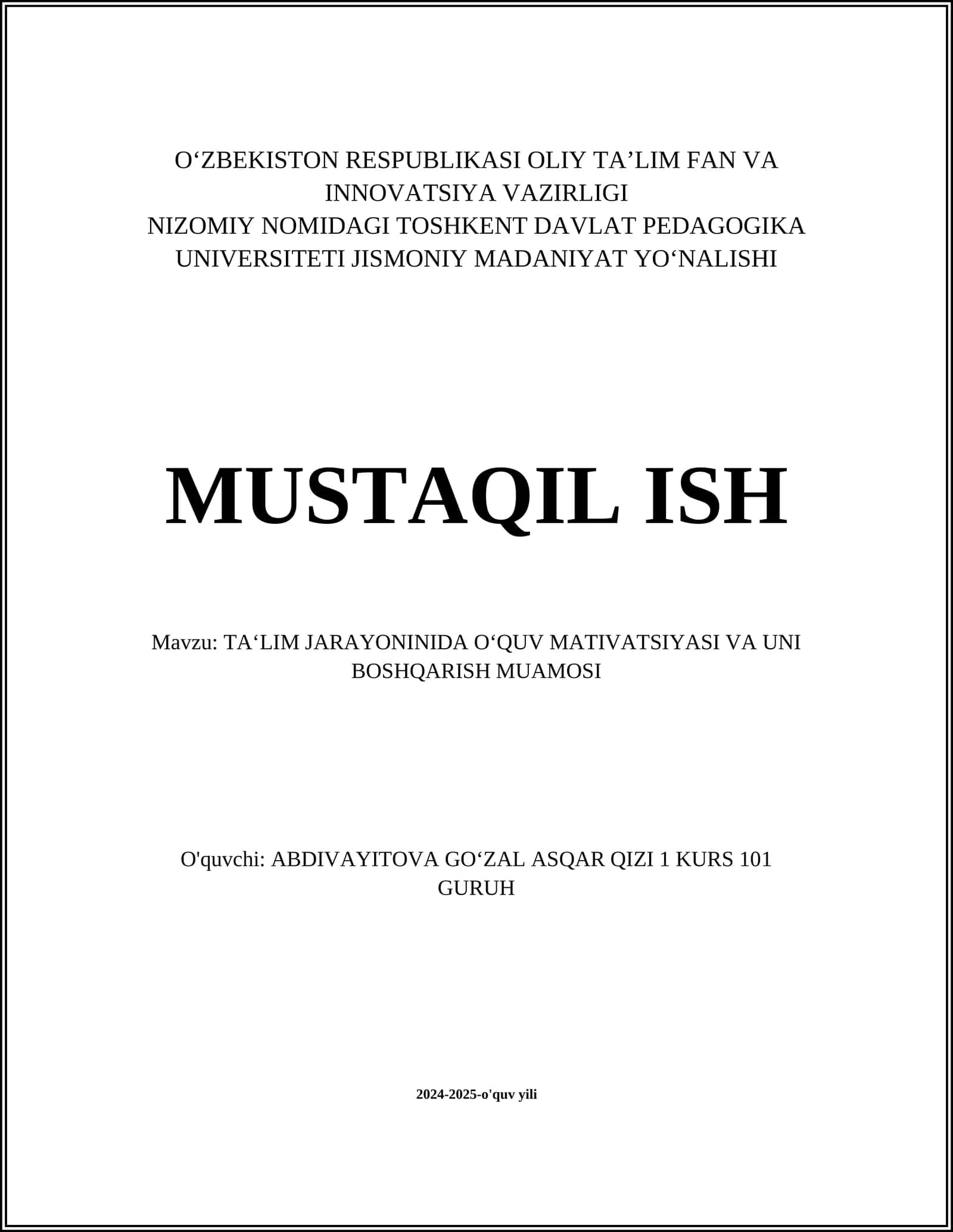 TA‘LIM JARAYONINIDA O‘QUV MATIVATSIYASI VA UNI BOSHQARISH MUAMOSI 1