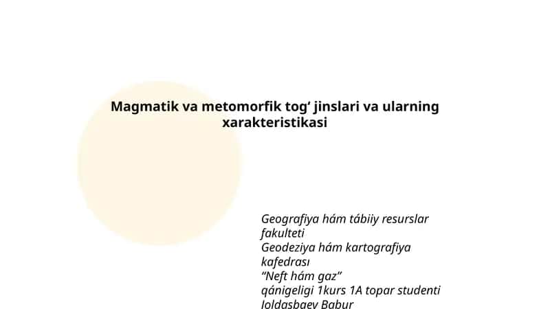Magmatik va metomorfik tog‘ jinslari va ularning xarakteristikasi 1