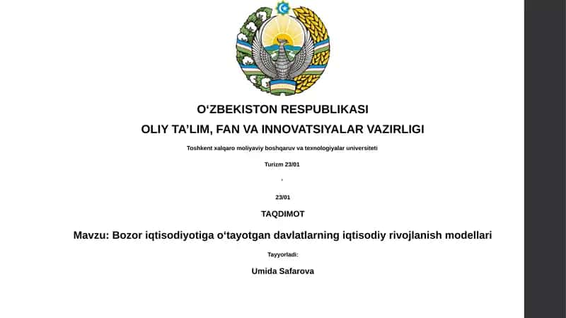 Bozor iqtisodiyotiga o' tayotgan davlatlarning iqtisodiy rivojlanish modellari 1