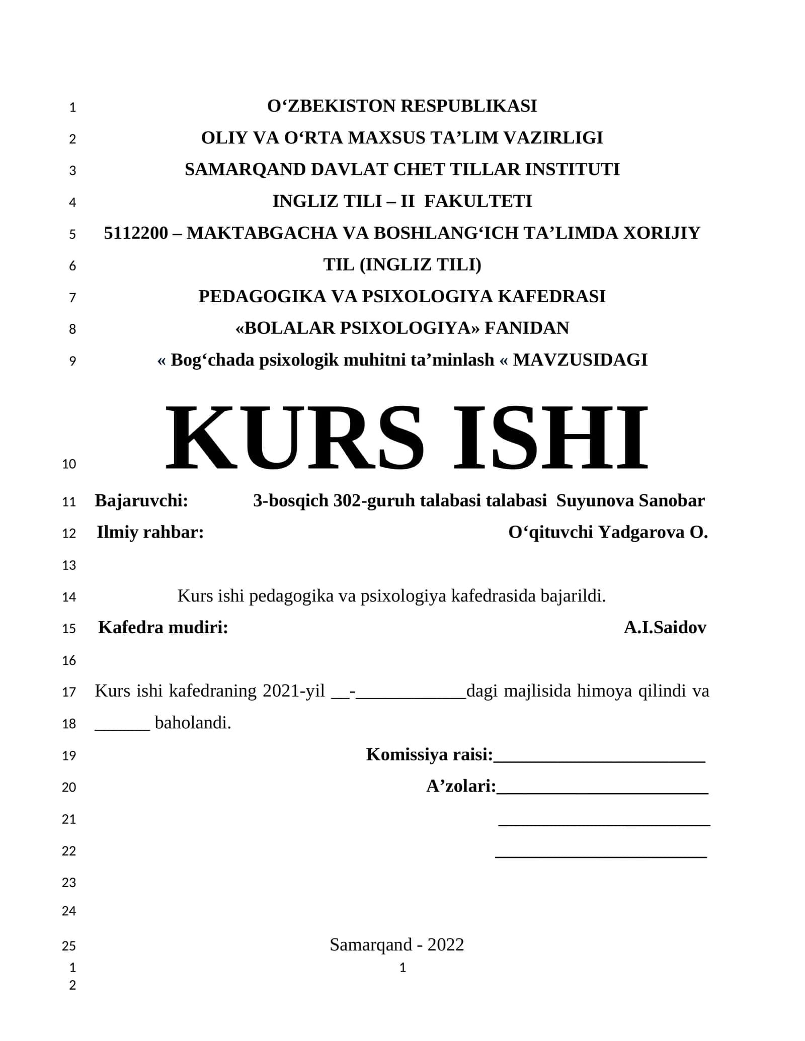 Bog‘chada psixologik muhitni ta’minlash 1