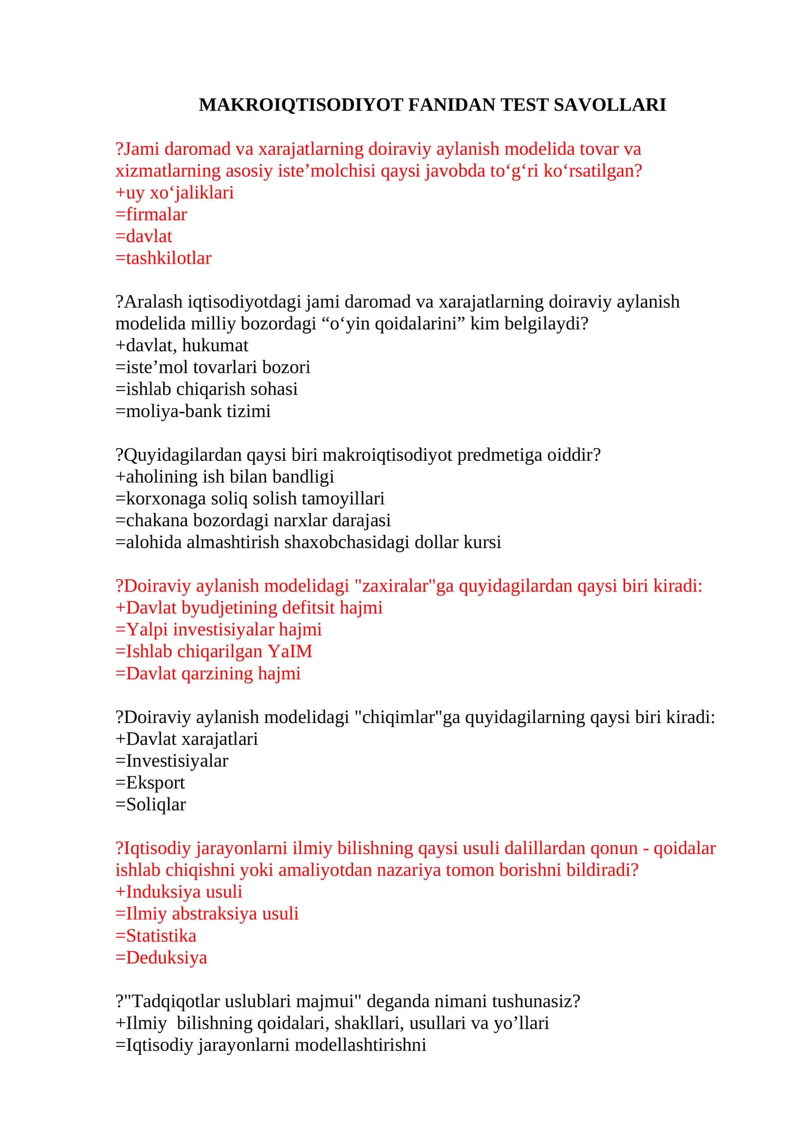 MAKROIQTISODIYOT FANIDAN TEST SAVOLLARI 1