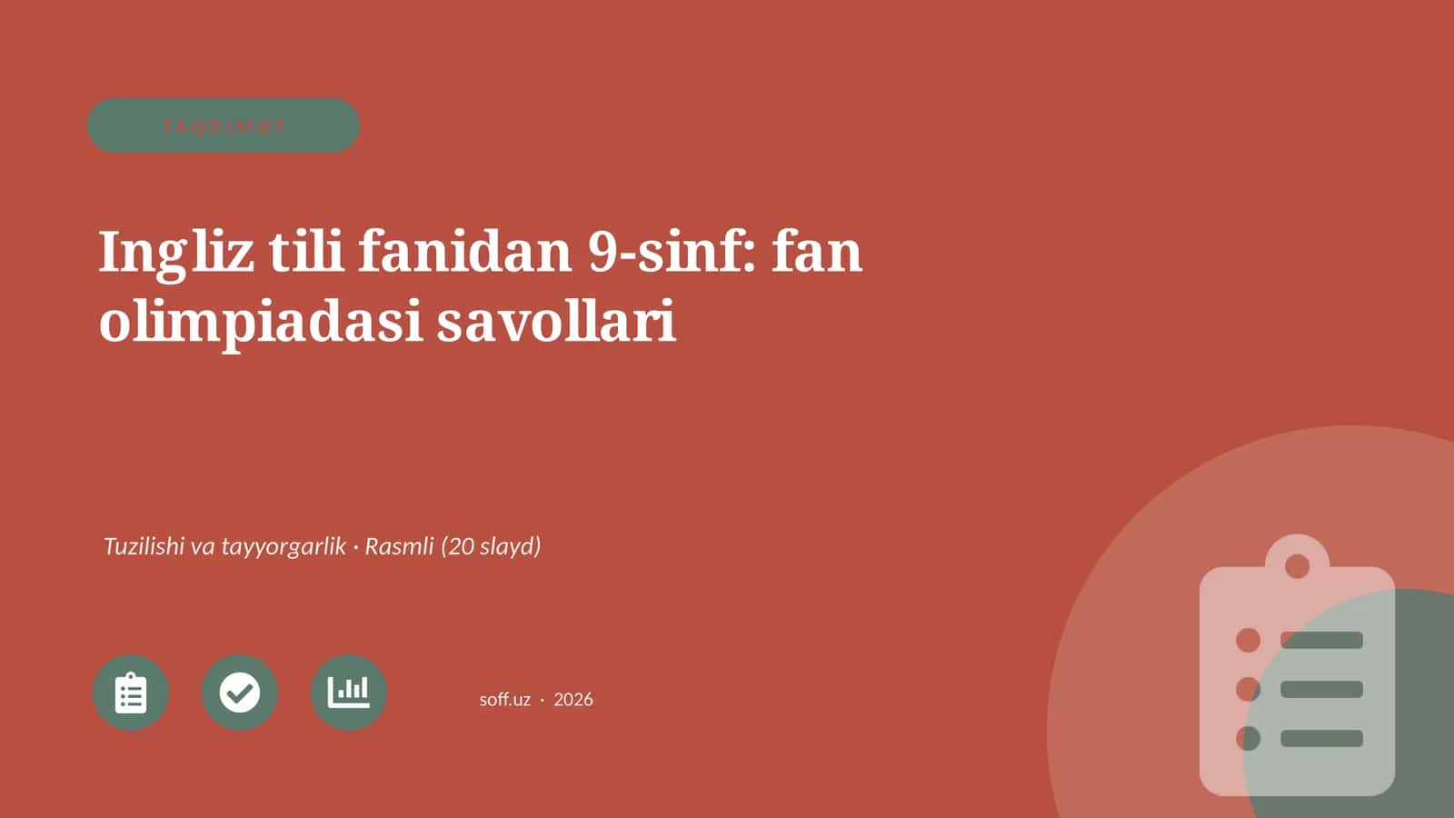 Ingliz tili fanidan 9-sinf: fan olimpiadasi savollari 1