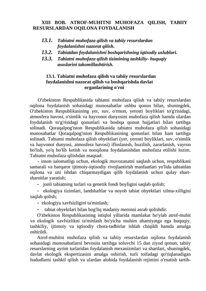 ATROF-MUHITNI MUHOFAZA QILISH, TABIIY RESURSLARDAN OQILONA FOYDALANISH 1
