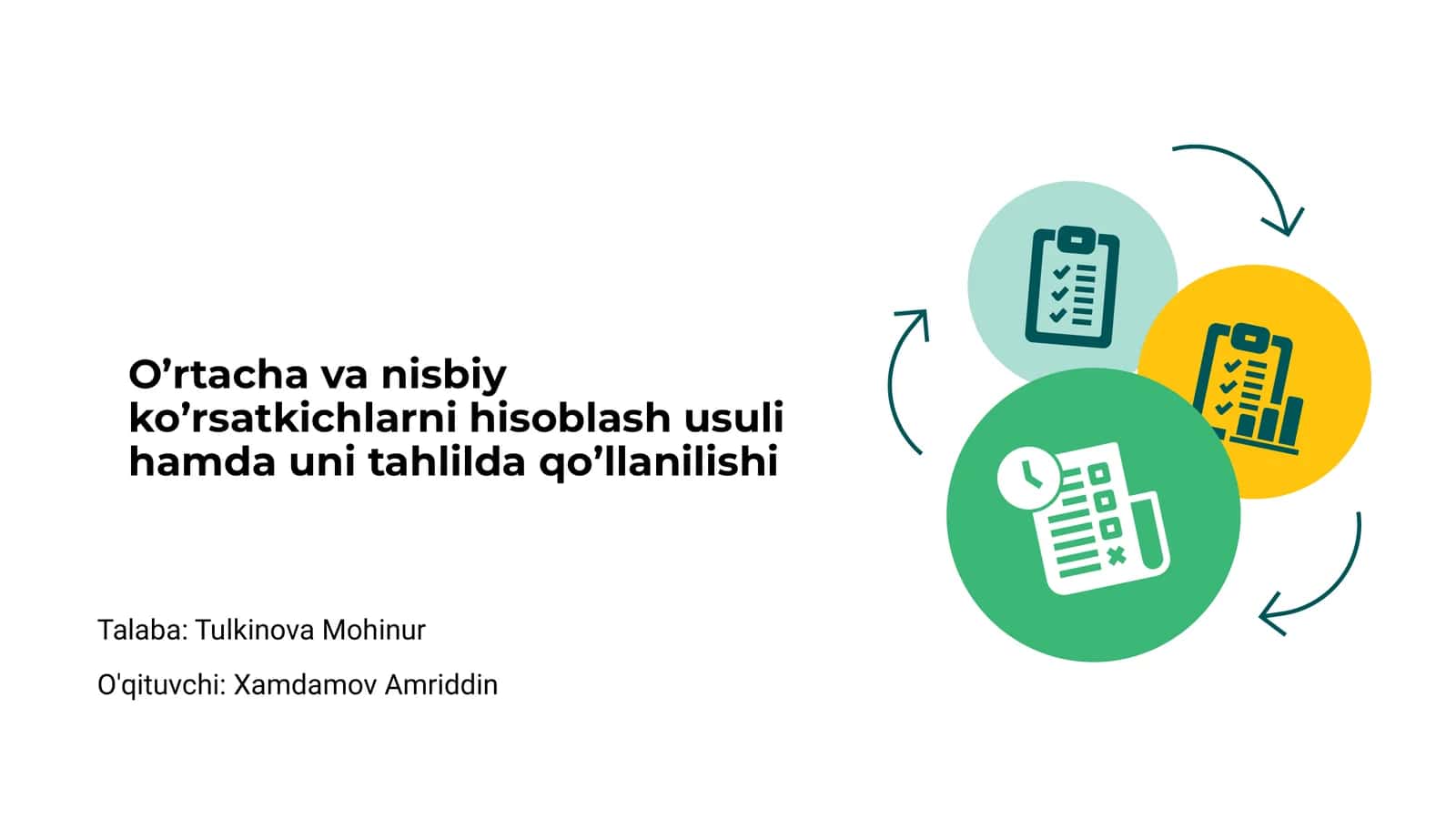 O’rtacha va nisbiy ko’rsatkichlarni hisoblash usuli hamda uni tahlilda qo’llanilishi 1
