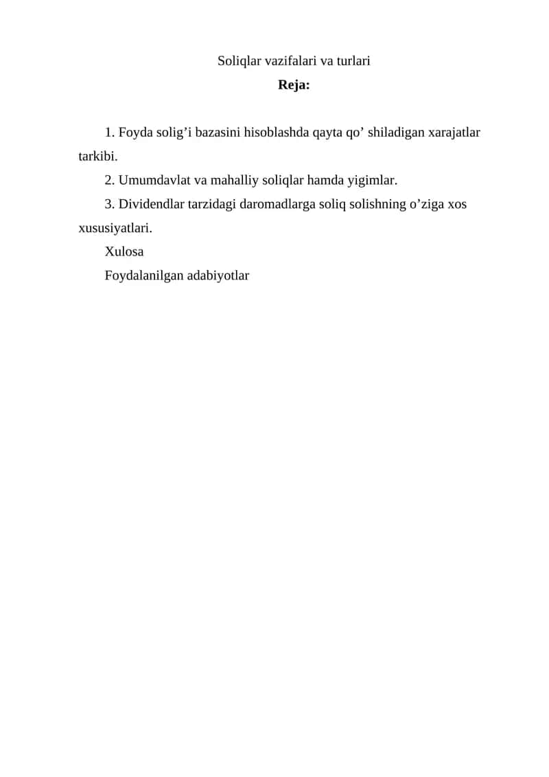 Soliqlar vazifalari va turlari 1