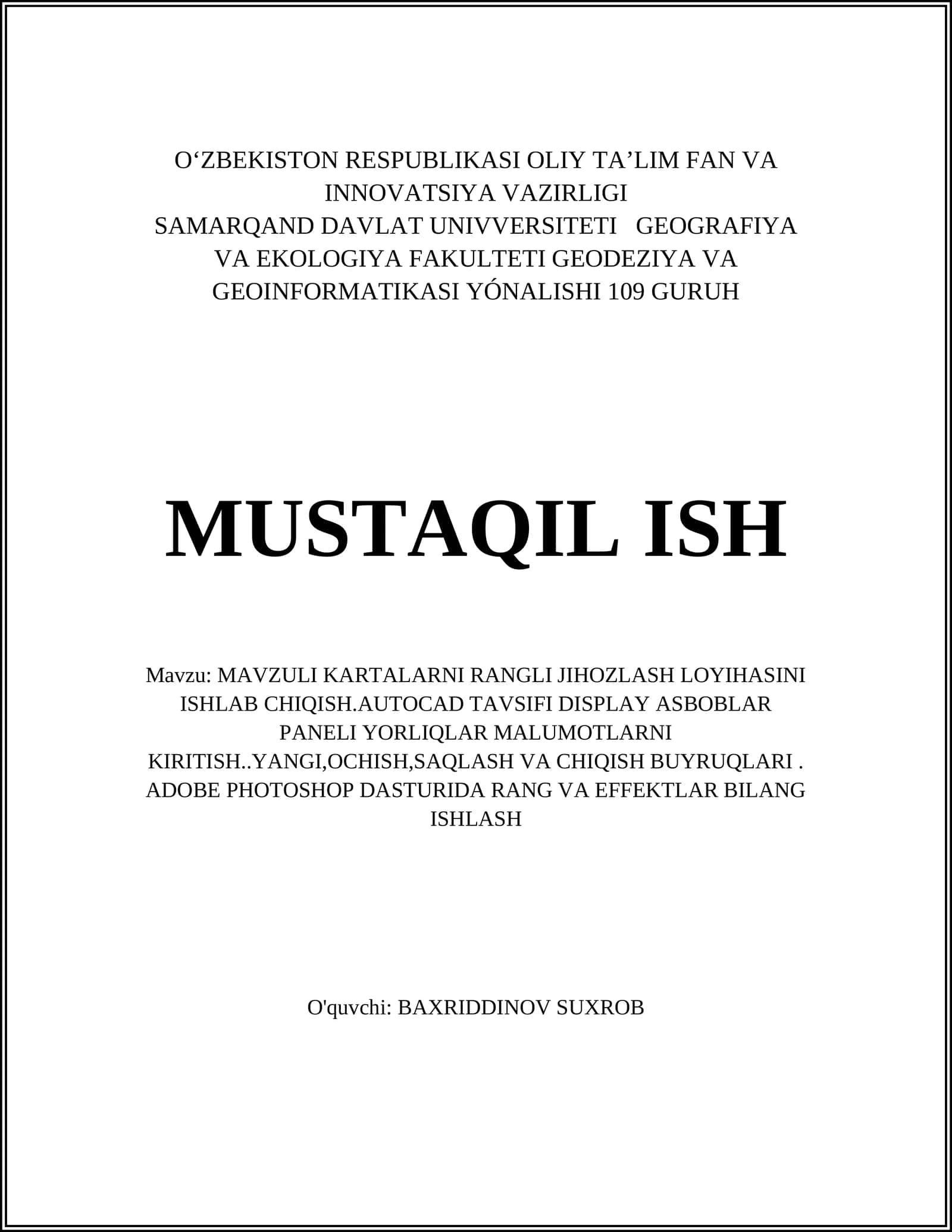 MAVZULI KARTALARNI RANGLI JIHOZLASH LOYIHASINI ISHLAB CHIQISH 1