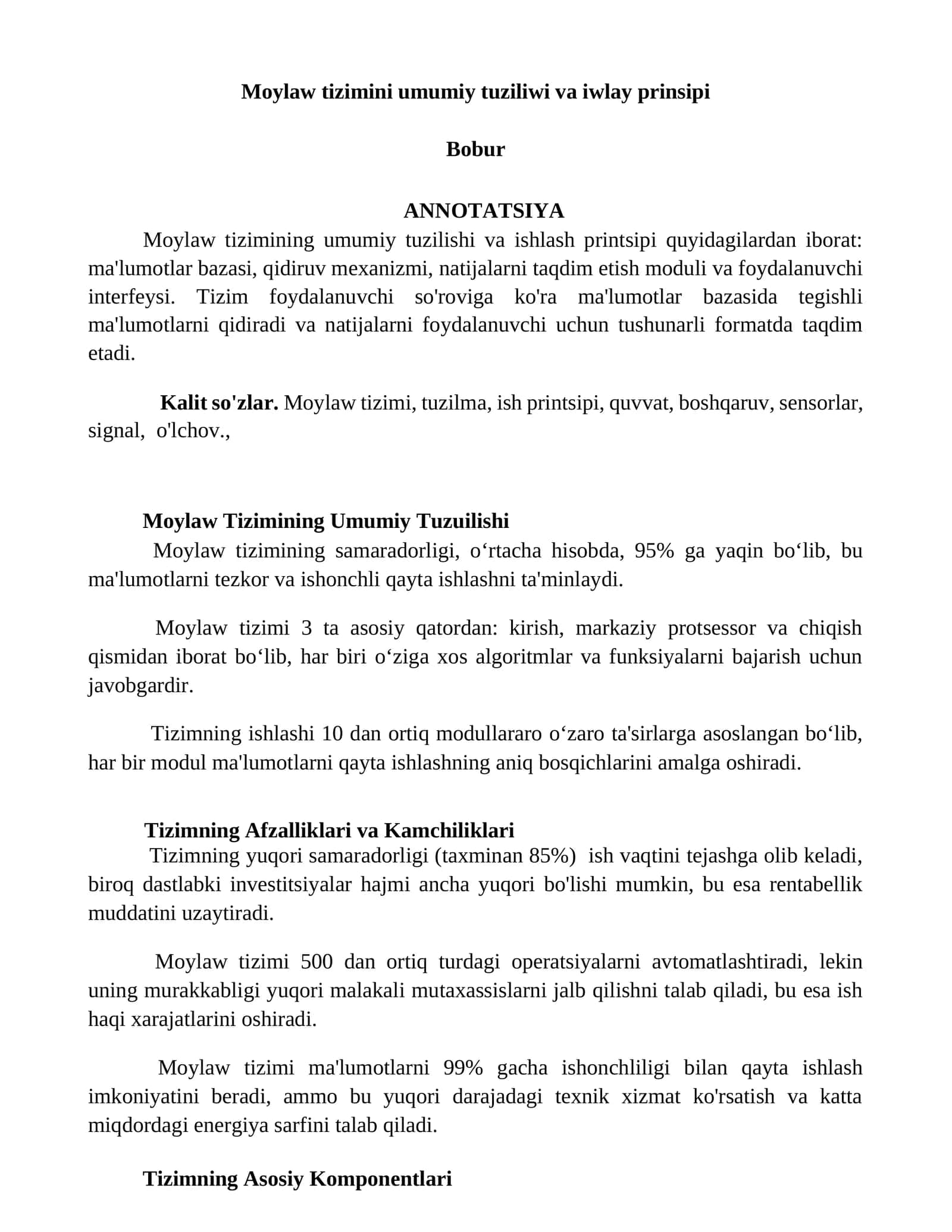 Moylaw tizimini umumiy tuzilishi va iwlaw prinsipi 1