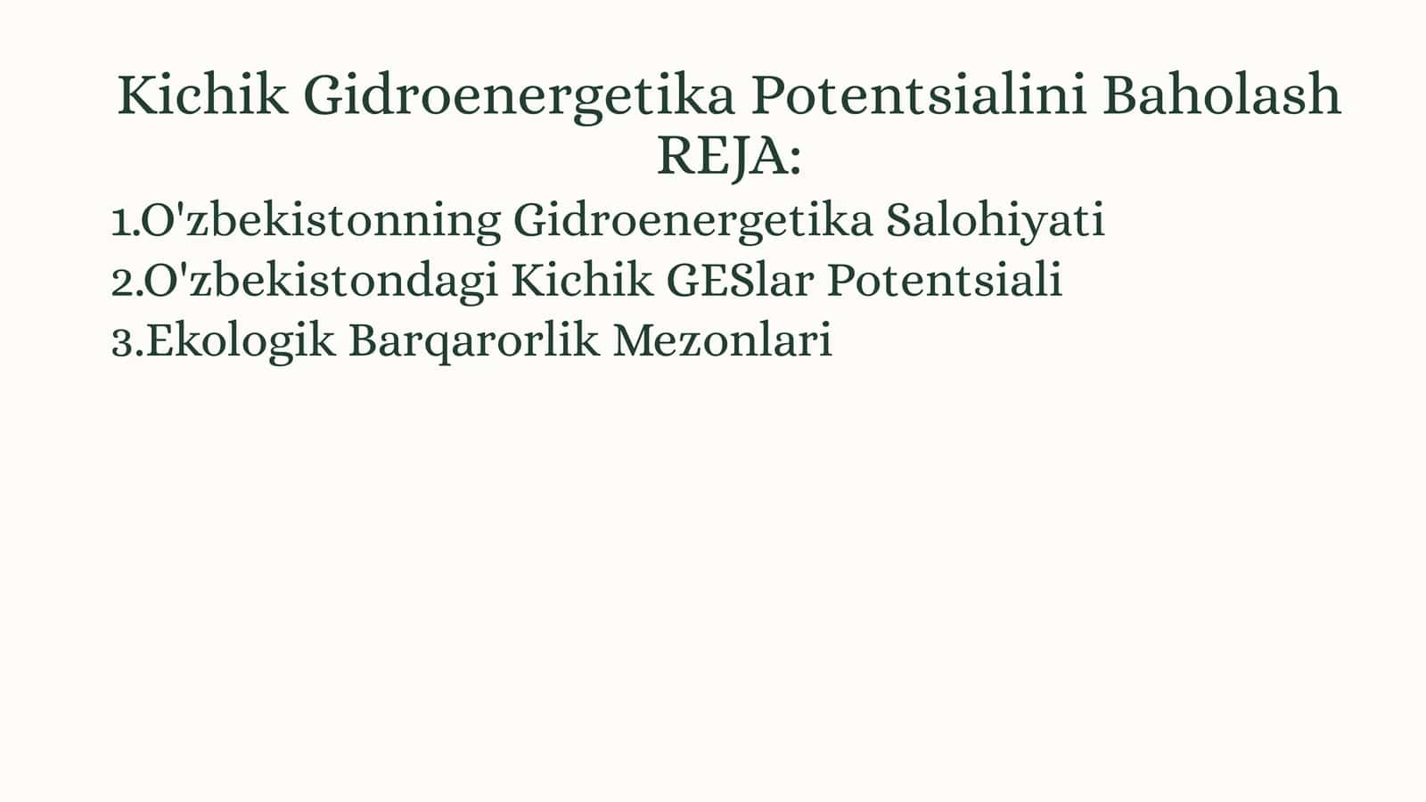 Kichik Gidroenergetika Potentsialini Baholash 1