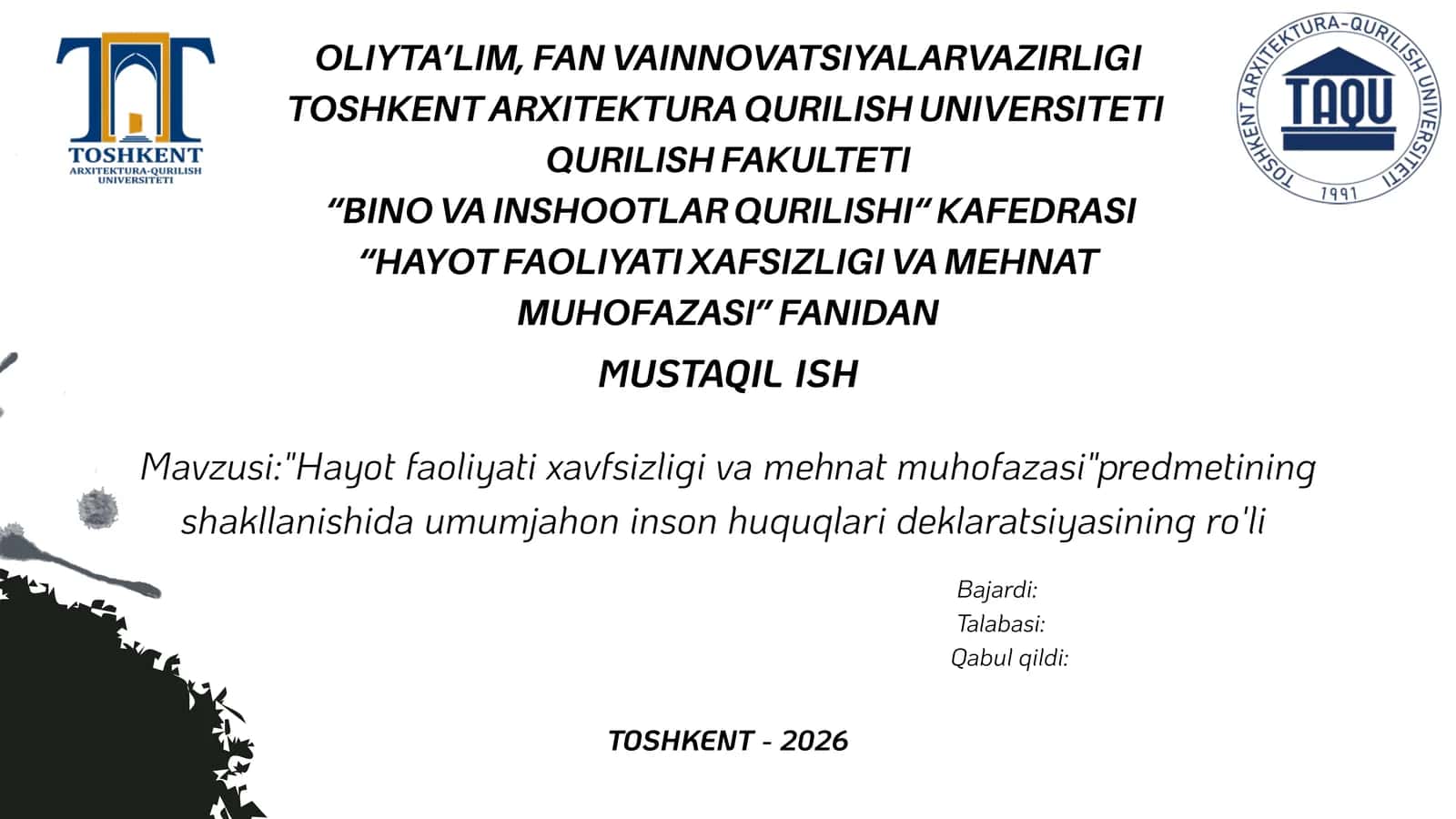 Hayot faoliyati va xavfsizligi 1