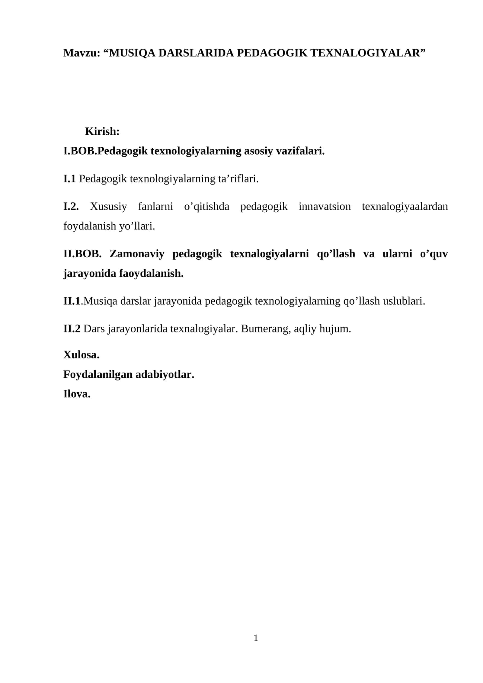 MUSIQA DARSLARIDA PEDAGOGIK TEXNALOGIYALAR 1