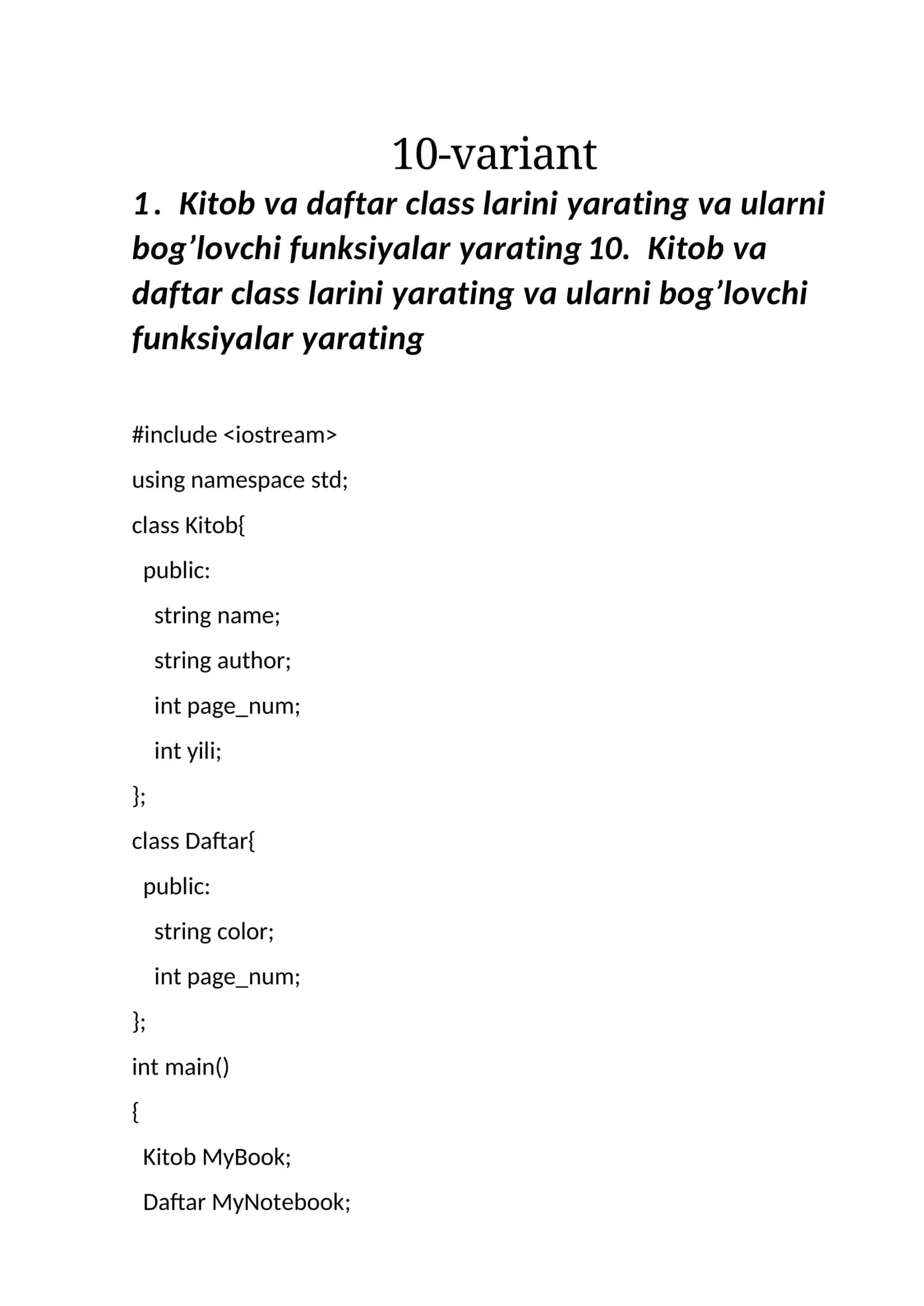 Kitob va Daftar sinfi 1