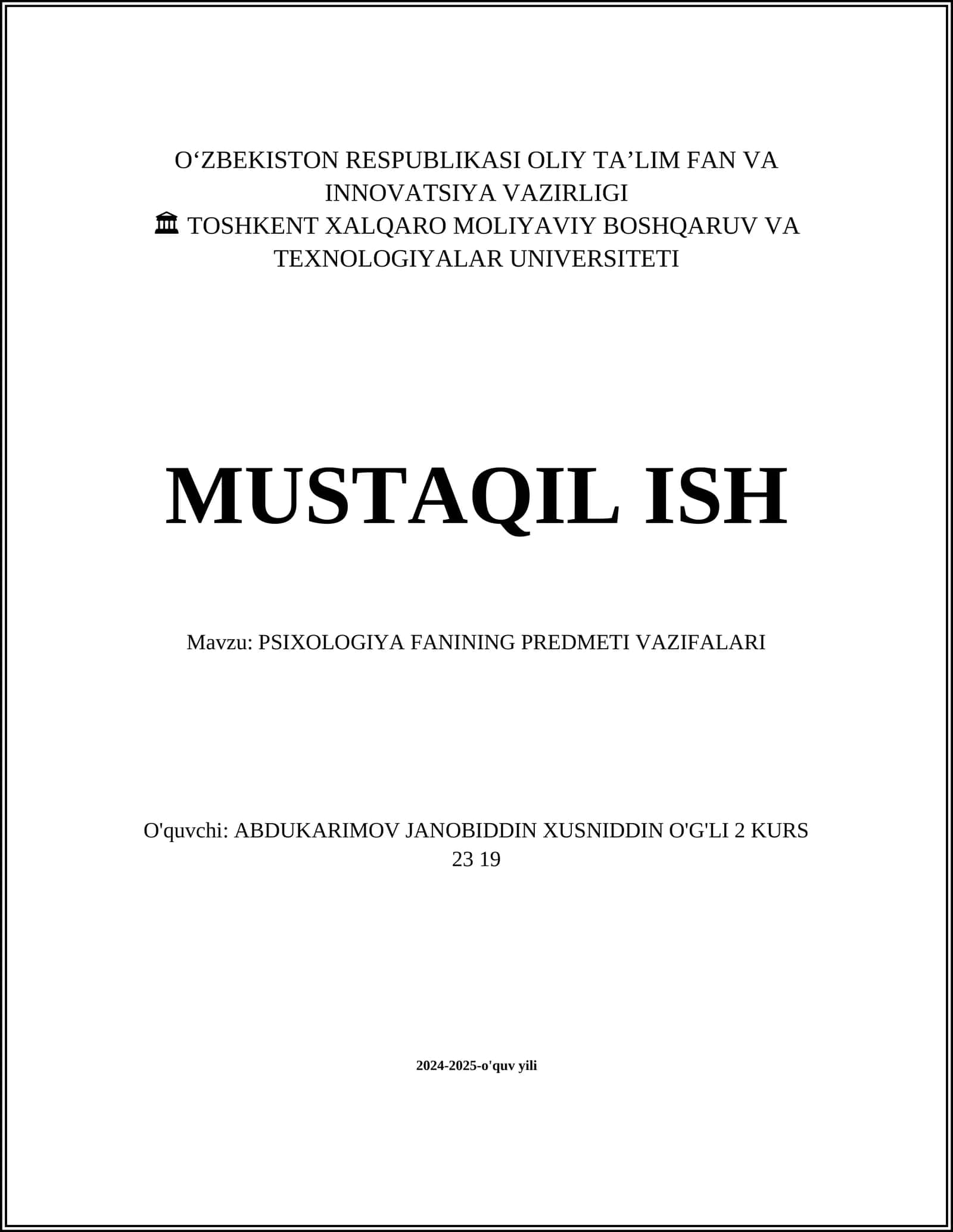 PSIXOLOGIYA FANINING PREDMETI VAZIFALARI 1