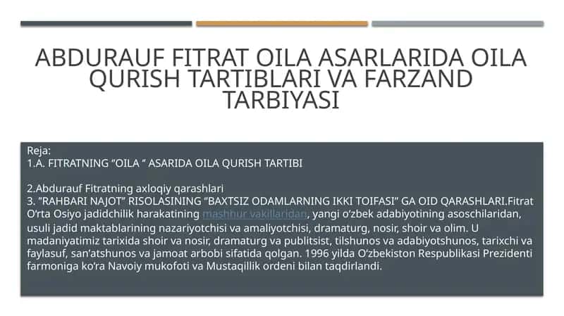 Abdurauf Fitratning Oila Tarbiyasi 1