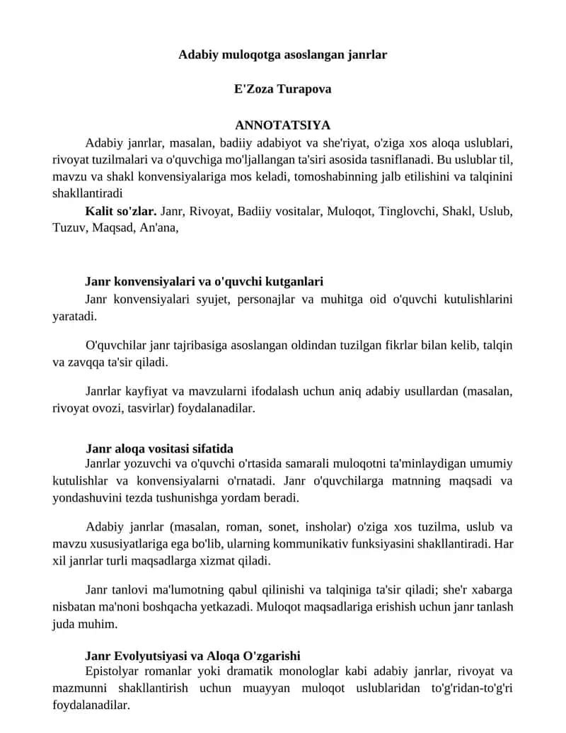 Adabiy muloqotga asoslangan janrlar 1