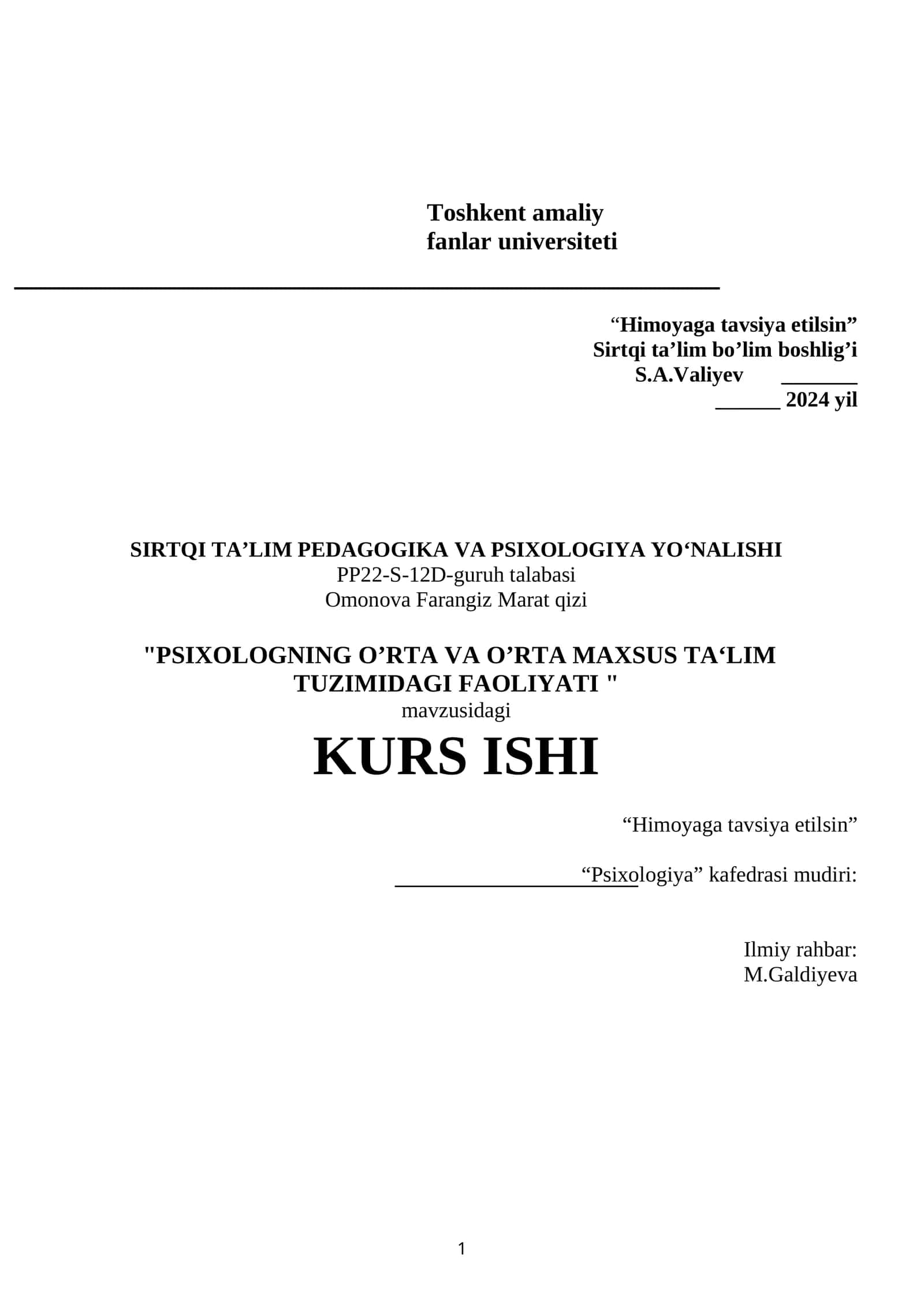 PSIXOLOGNING O’RTA VA O’RTA MAXSUS TA‘LIM TUZIMIDAGI FAOLIYATI 1