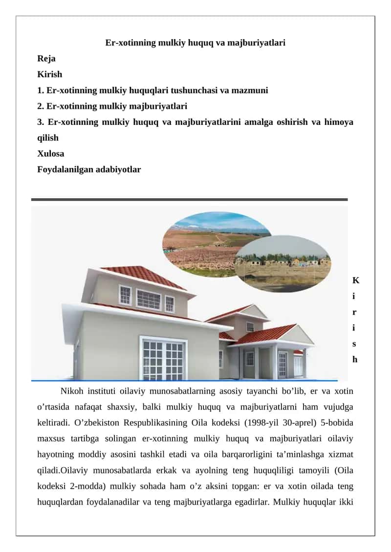 Er-xotinning mulkiy huquq va majburiyatlari 1
