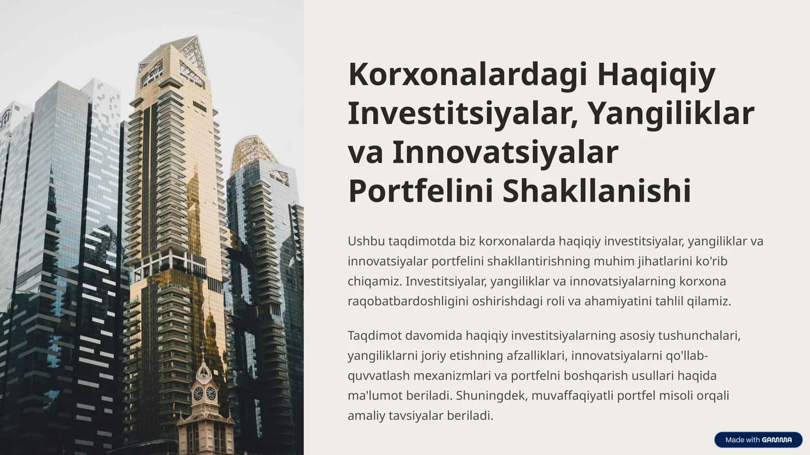 Korxonalardagi Haqiqiy Investitsiyalar, Yangiliklar va Innovatsiyalar Portfеlini Shakllanishi 1