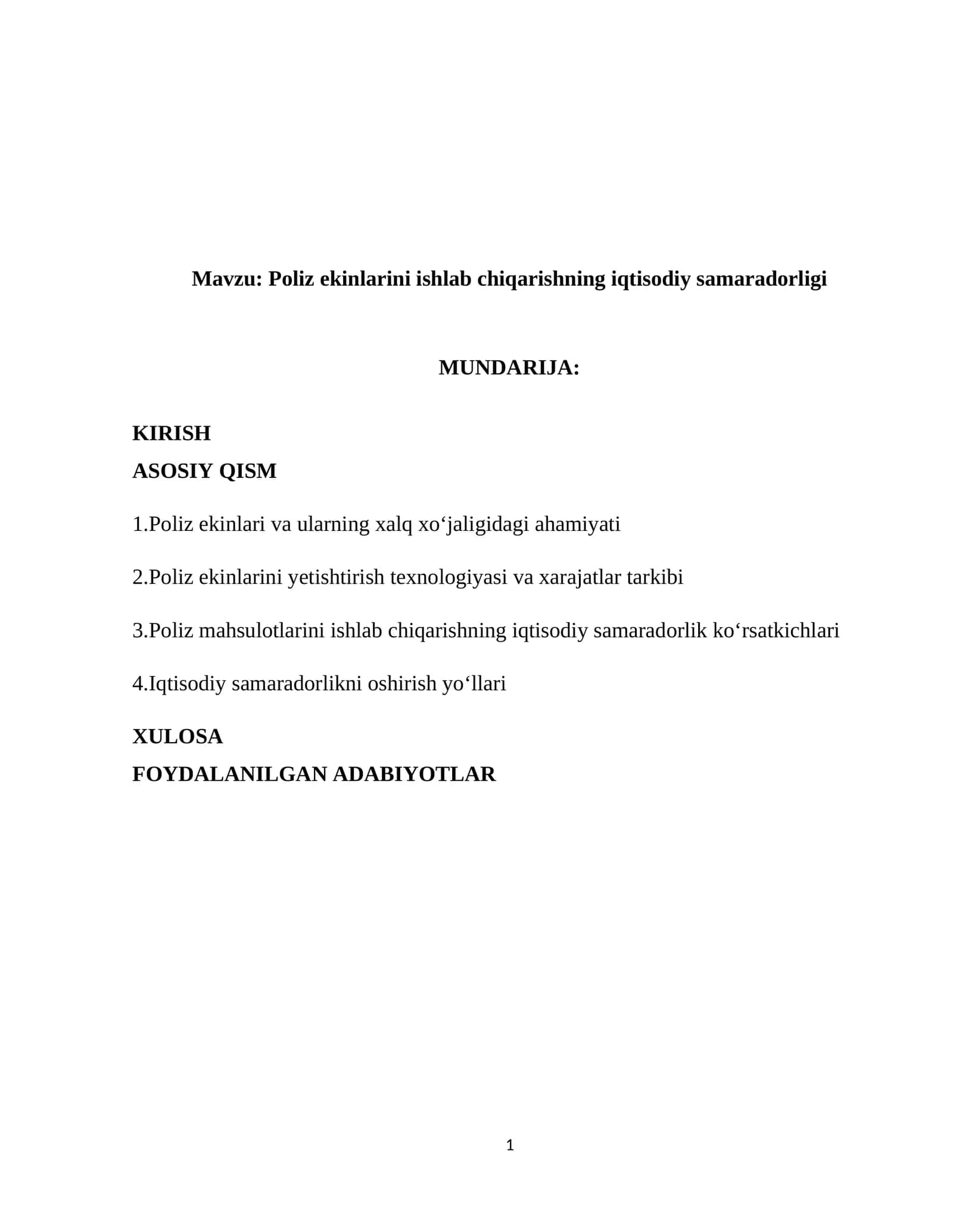 Poliz ekinlarini ishlab chiqarishning iqtisodiy samaradorligi 1