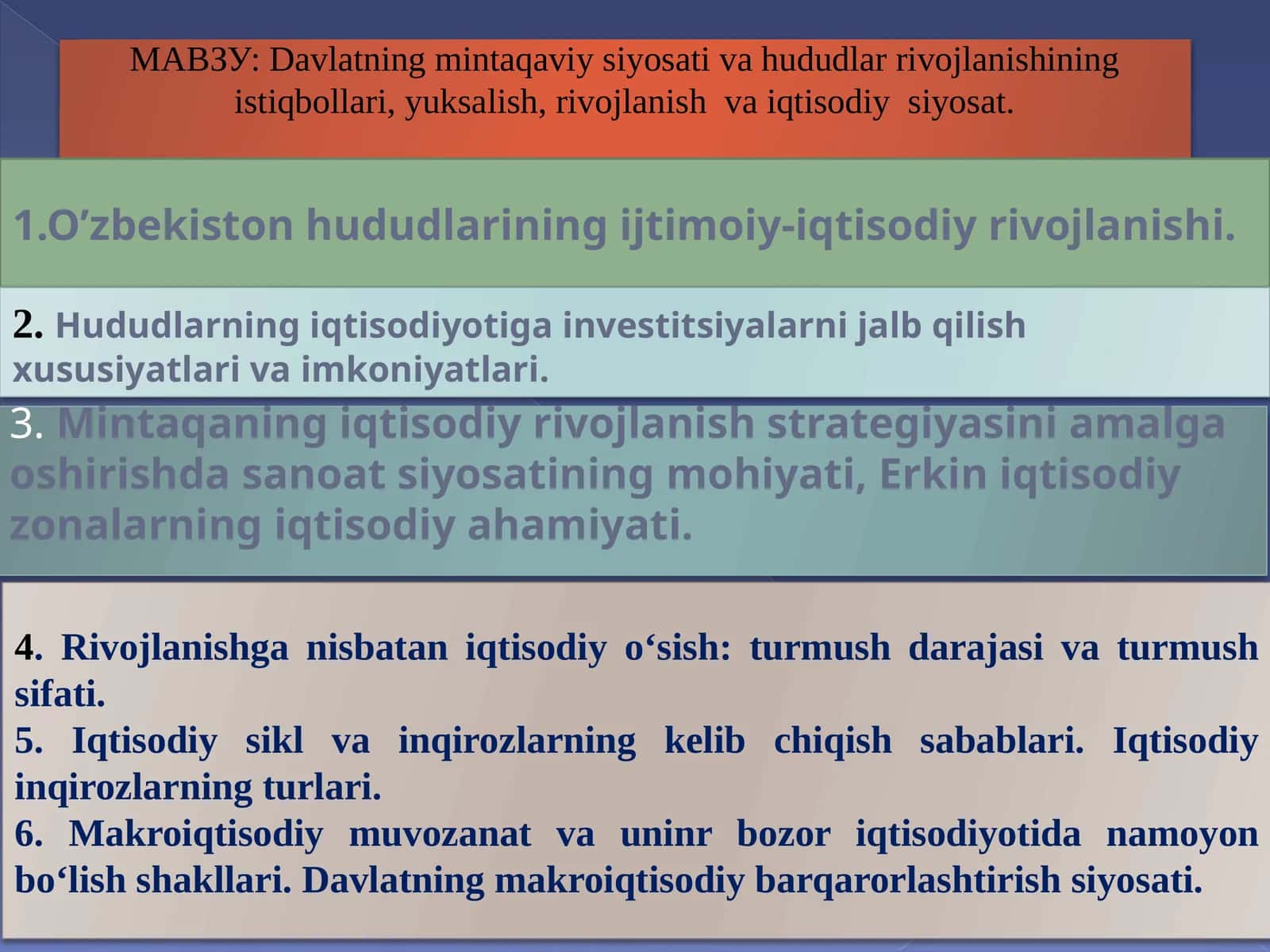 Davlatning mintaqaviy sotiq hududlari va iqtisodiy rivolaniash 1