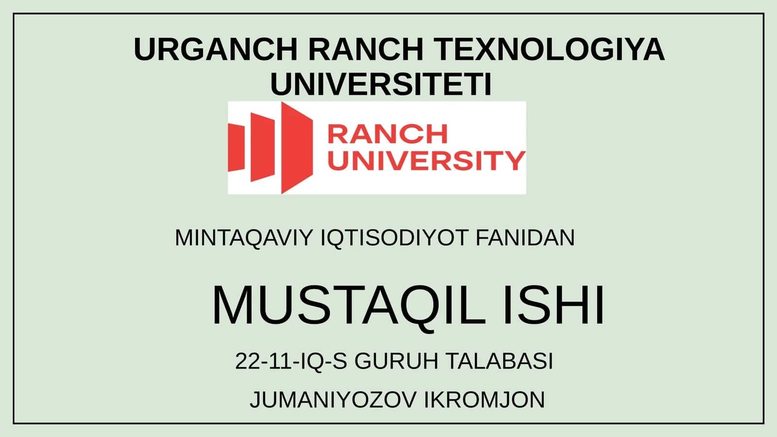 MINTAQAVIY IQTISODIYOT FANIDAN MUSTAQIL ISHI 1