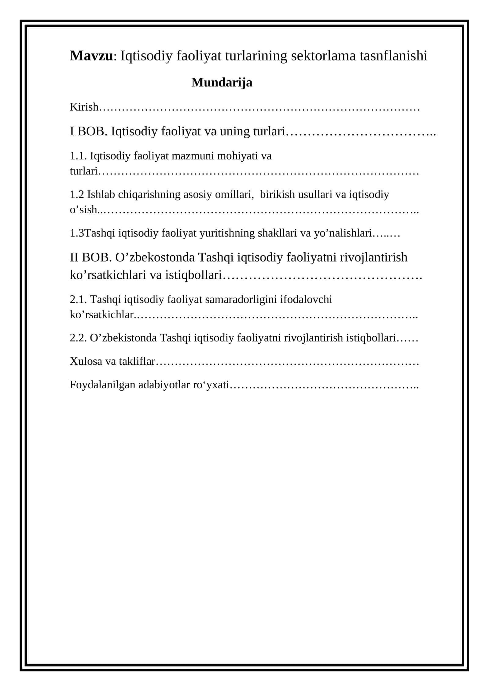 Iqtisodiy faoliyat turlarining sektorlama tasnflanishi 1