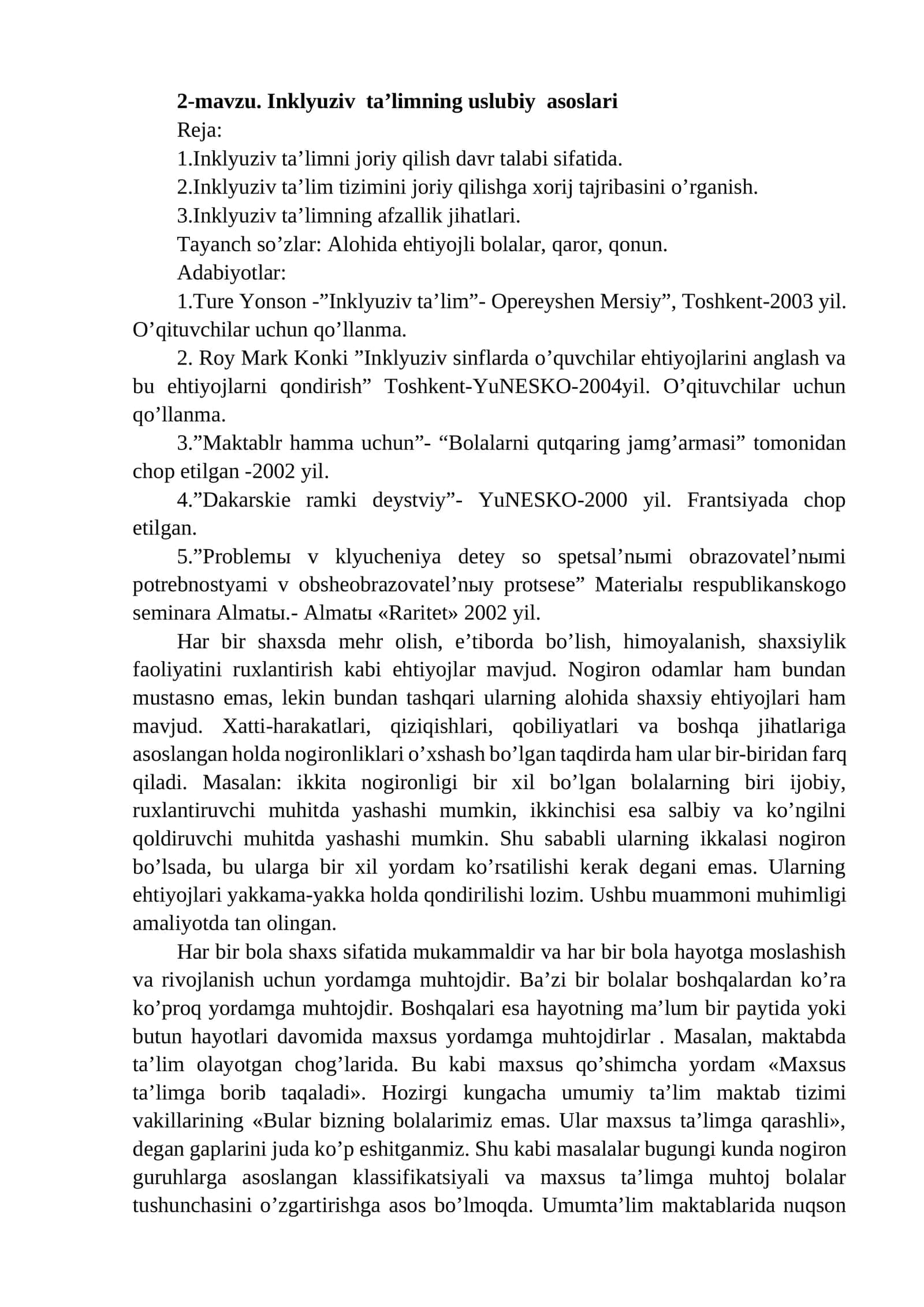 Inklyuziv ta’limning uslubiy asoslari 1