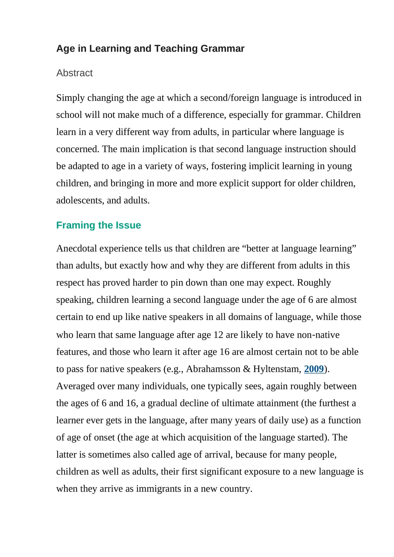 Age in Learning and Teaching Grammar 1