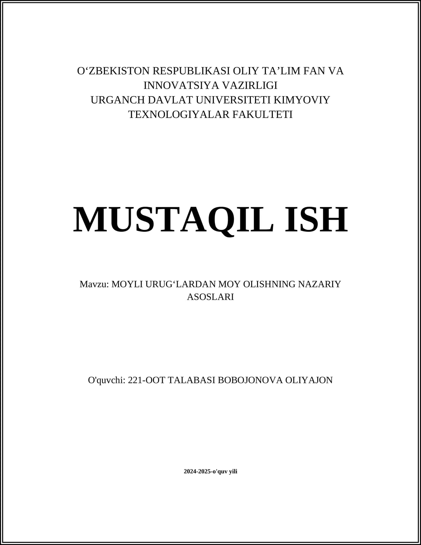 MOYLI URUGʻLARDAN MOY OLISHNING NAZARIY ASOSLARI 1