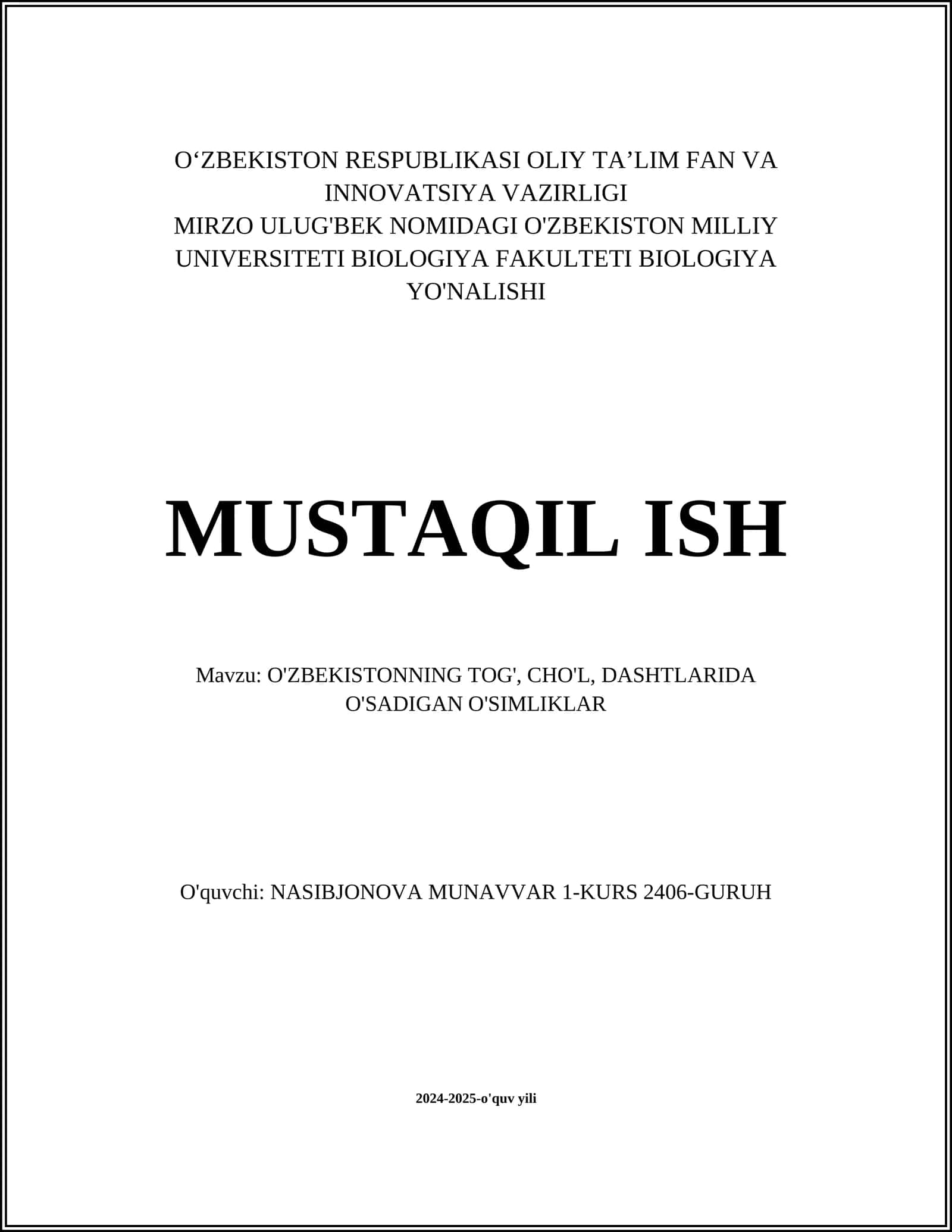Uzbekistonning tog', cho'l, dashtlarida o'sadigan o'simliklar 1